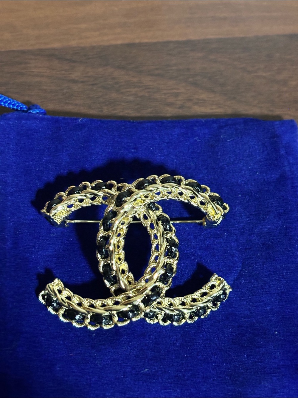 Gold-Tone Black Accent Interlocking Brooch